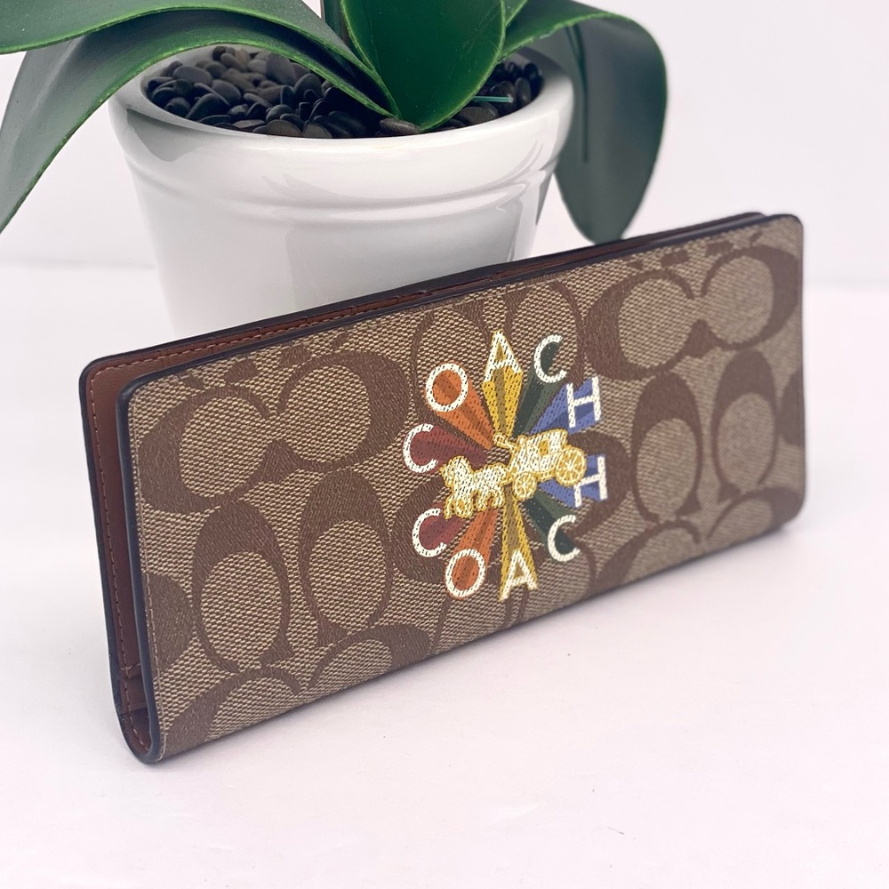 Coach Slim Wallet In Signature Canvas with Coach Radial Rainbow